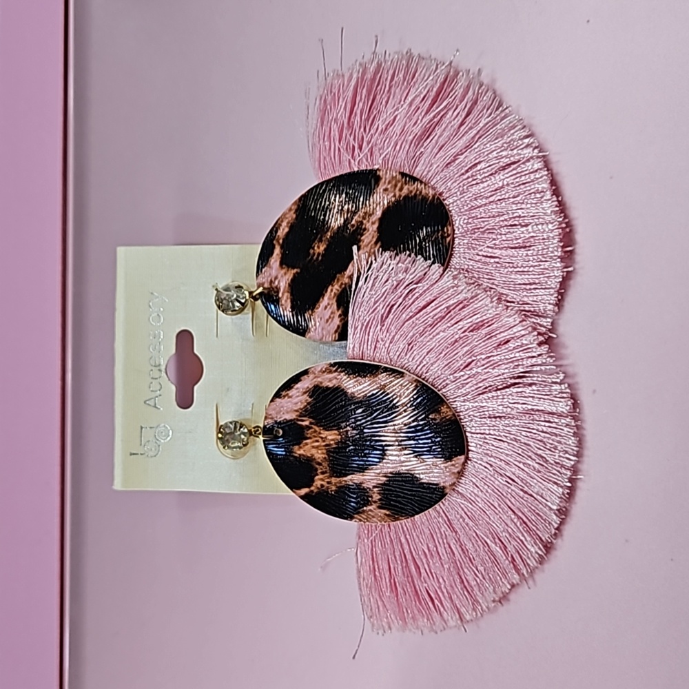 Pink leopard earrings